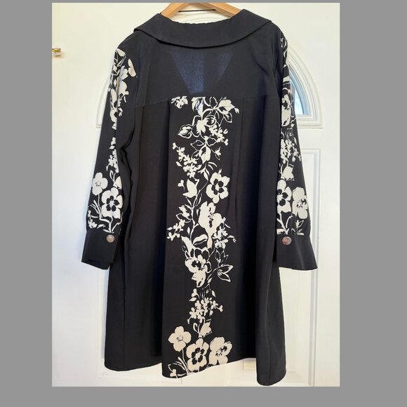 ZARA Womens Black Long Sleeve Minidress/Shirt w White Floral Details, Size:XL - Picture 9 of 9